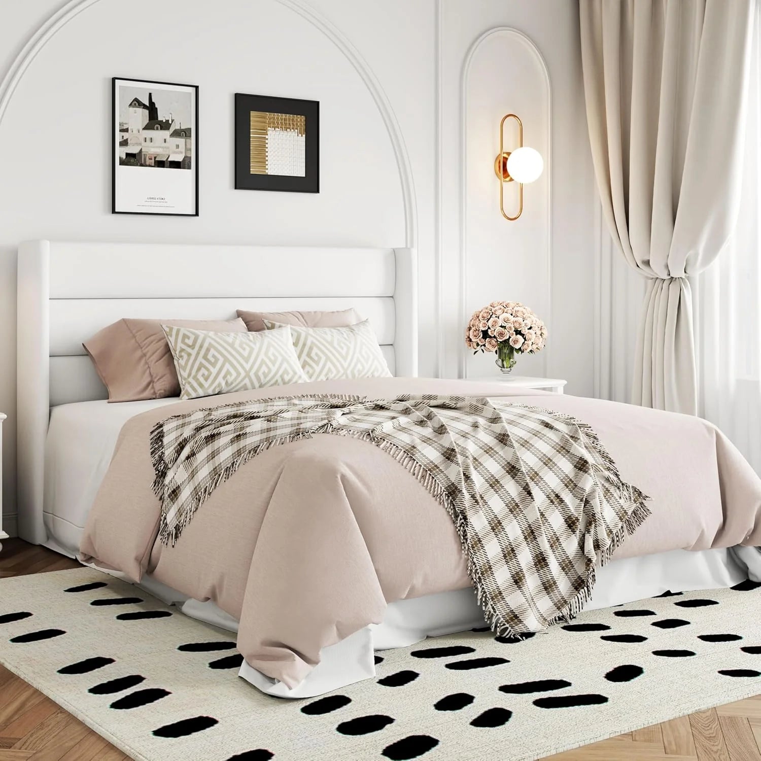 Allewie Queen Size Lift Up Storage Bed Modern Wingback Headboard Hydraulic Support
