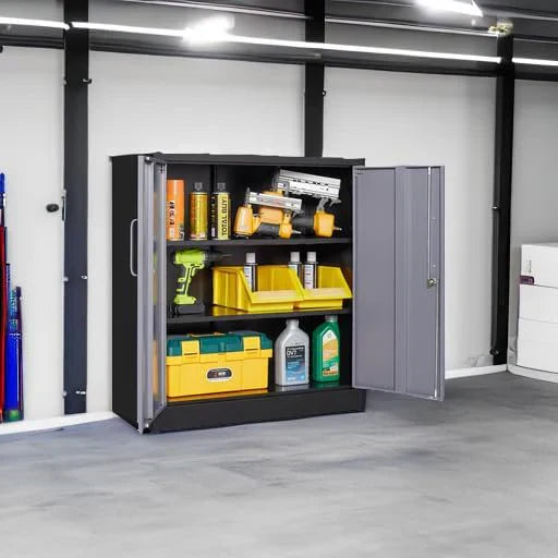 Metal Storage Cabinet with 2 Doors and 6 Shelves Black Metal Cabinet Garage Storage Cabinet