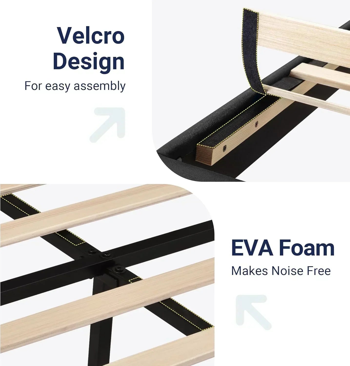 Allewie Queen Size Platform Bed Frame with Fabric Upholstered Headboard Wooden Slats Support