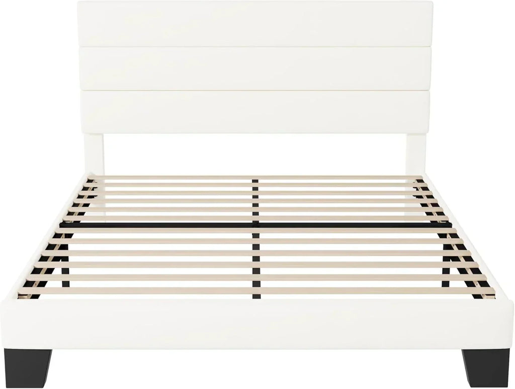 Allewie Queen Size Platform Bed Frame with Fabric Upholstered Headboard Wooden Slats Support