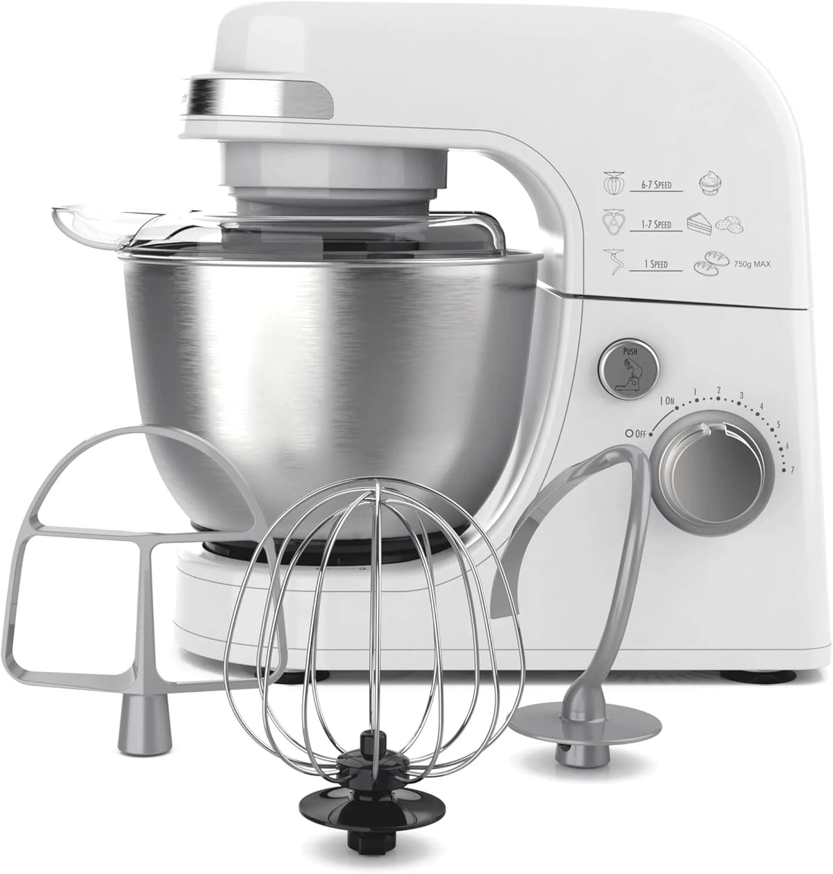 Hamilton Beach Electric Stand Mixer, 4 Quarts, Dough Hook, Flat Beater Attachments, Splash Guard 7 Speeds with Whisk, Black