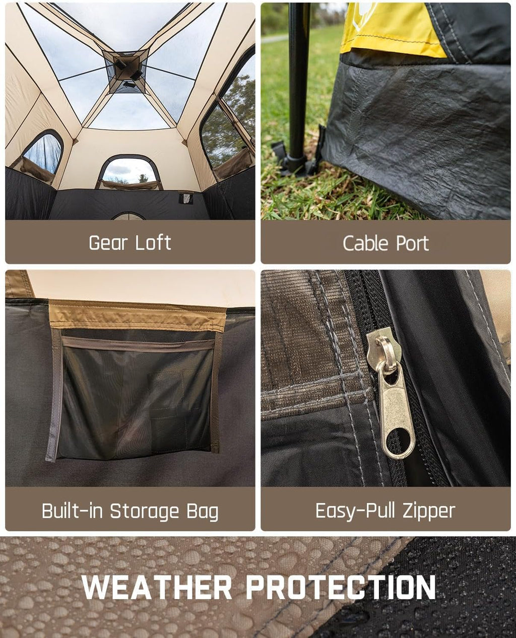 Portable camping tent for 4/6/8/10 people with instant cabin and rainproof and windproof
