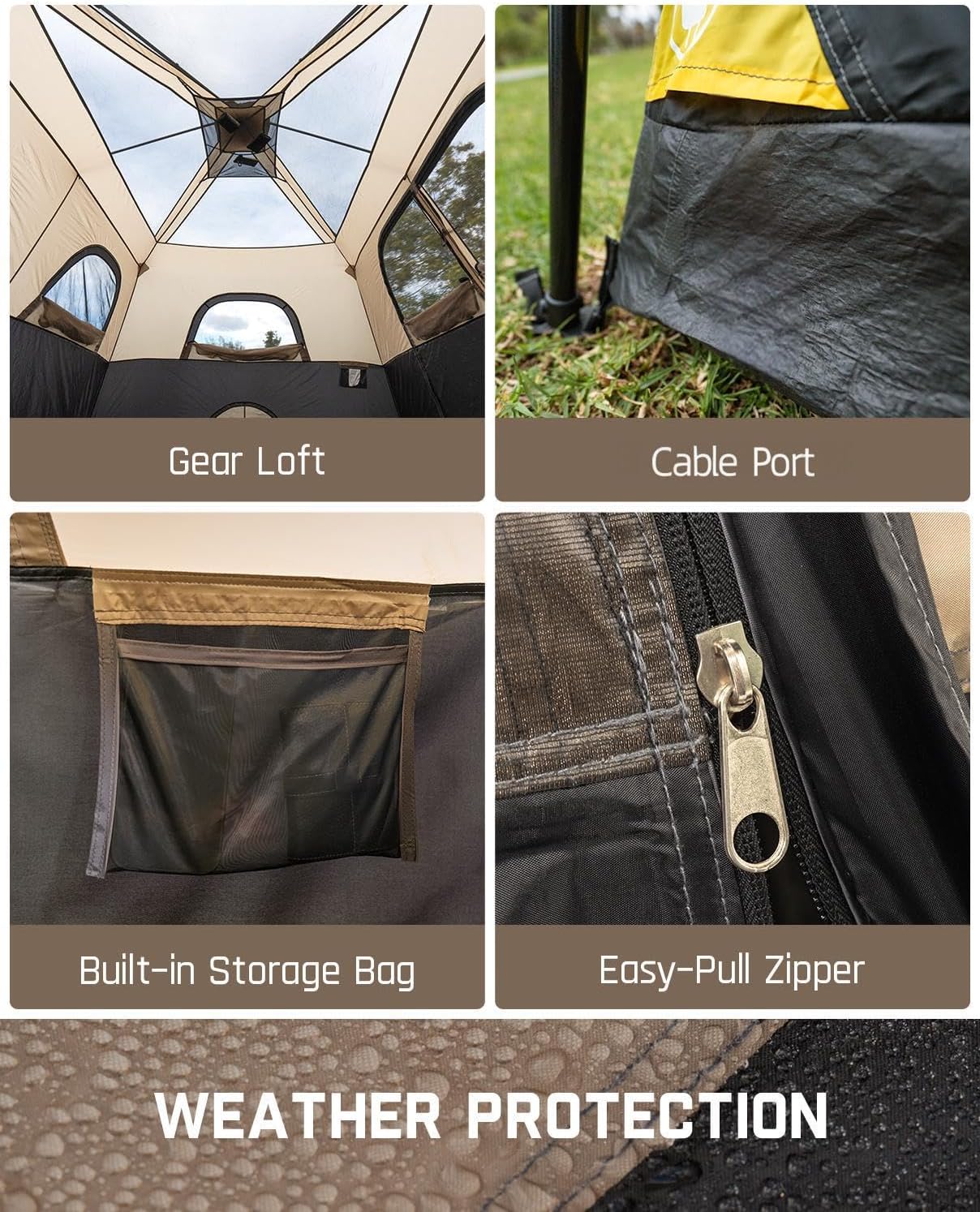 Portable camping tent for 4/6/8/10 people with instant cabin and rainproof and windproof