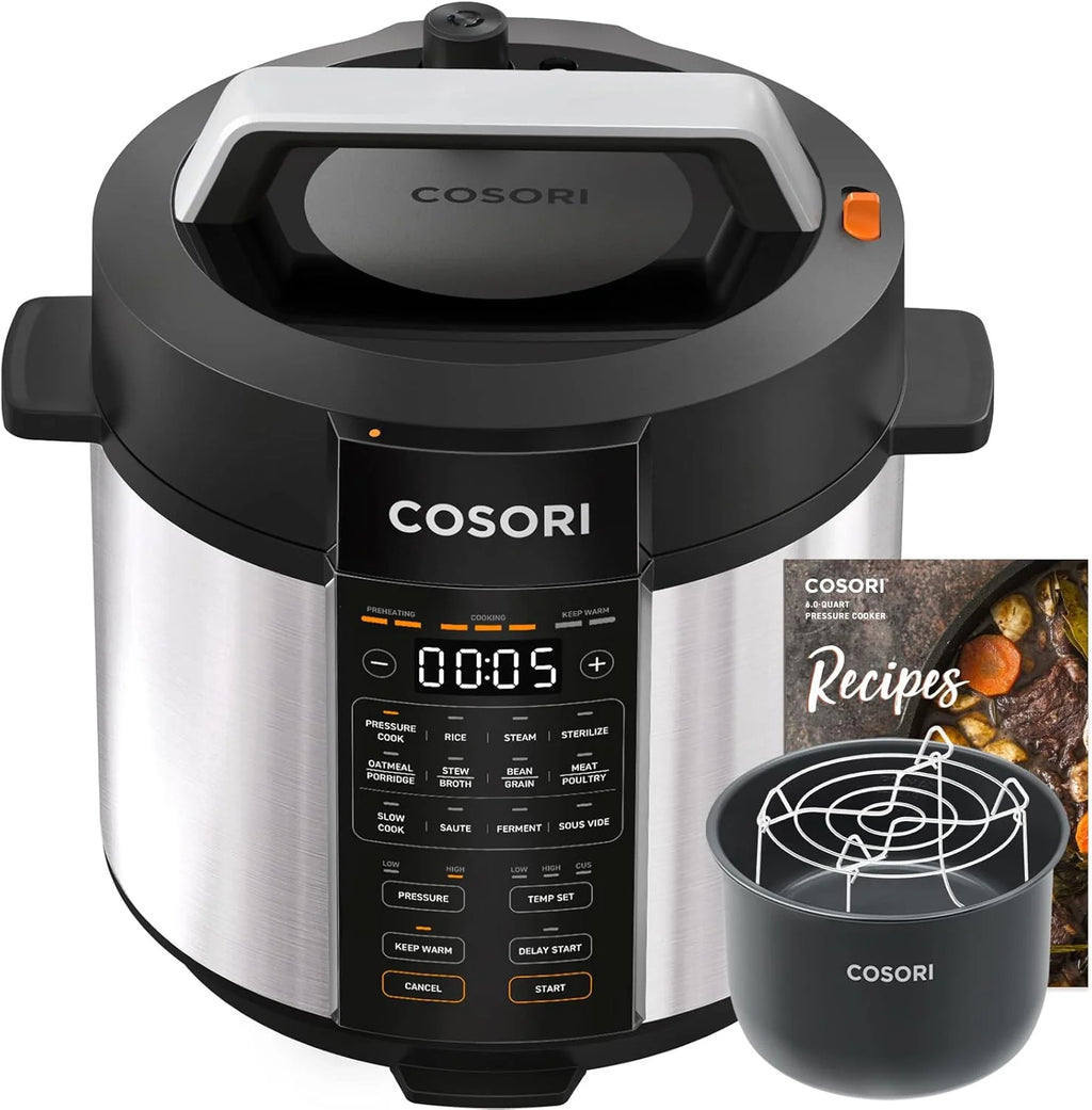 COSORI 6-Quart Stainless Steel Pressure Cooker Multi-Function Cooker with Ceramic Inner Pot for Rice, Slow Cooking, Sous Vide, and Stir-frying