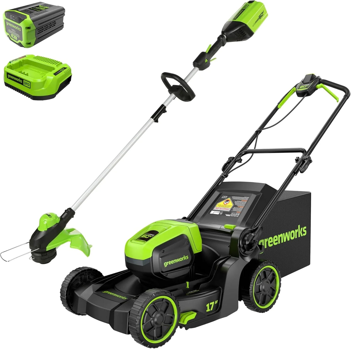Greenworks 60V 17 Brushless Cordless Push Lawn Mower 2-in-1 Mulching/Bagging 4.0Ah Battery