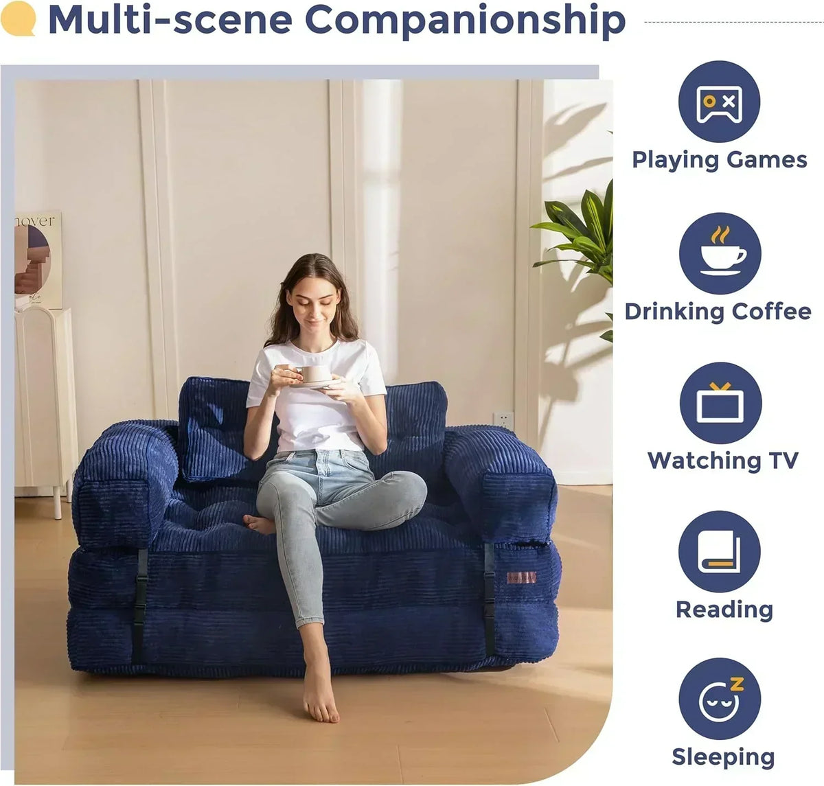 Folding Sofa Bed L-Shaped Convertible Sofa Bed with Armrests and Pillows