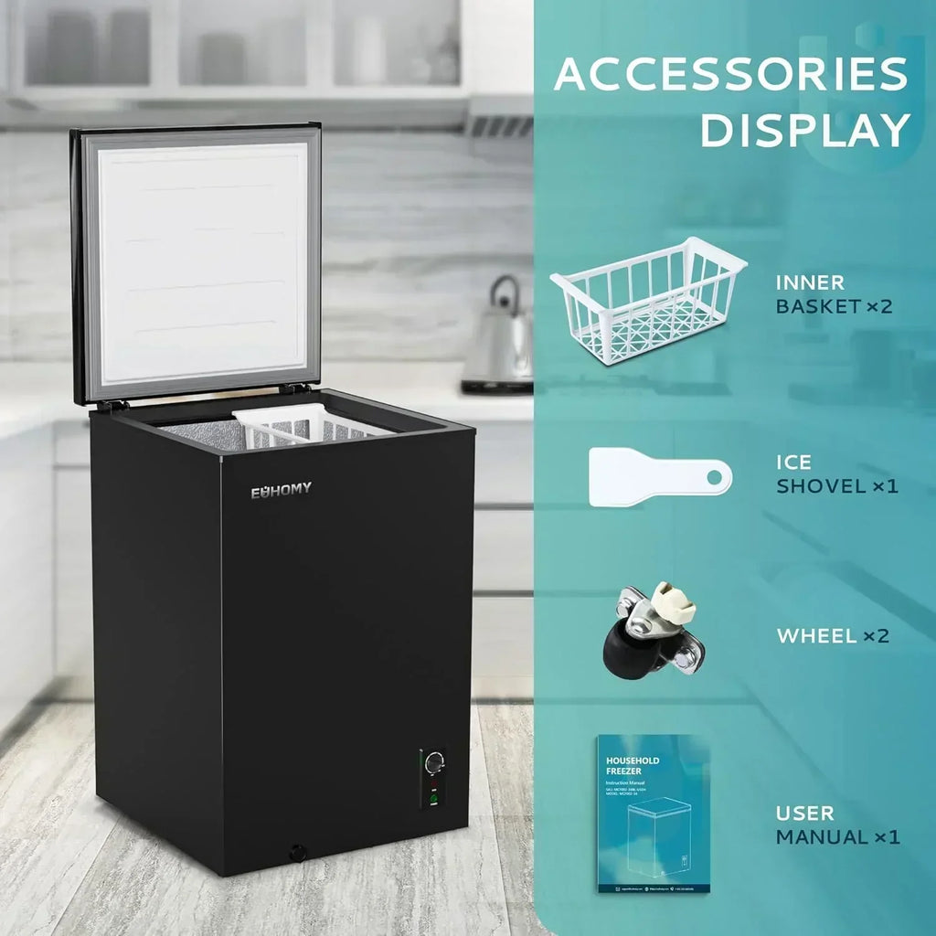 EUHOMY 3.5 Cu.Ft Chest Freezer with Removable Basket Small Deep Freezer Adjustable 7 Thermostat