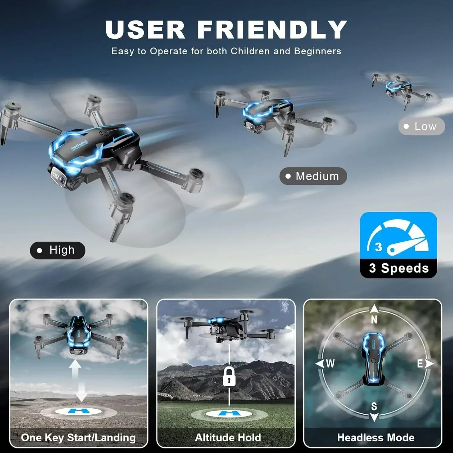 2K HD FPV Drone for Adults with Camera Altitude Hold Foldable and Portable