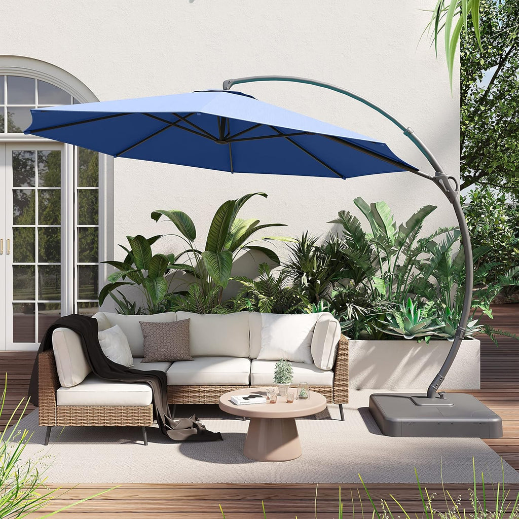 LAUSAINT HOME Outdoor Patio Umbrella with Base included 11 FT Deluxe Curvy Cantilever Umbrella