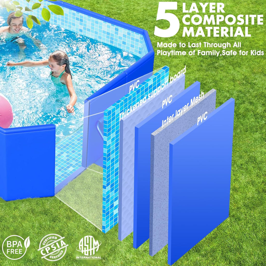 Foldable Pool, Large Non-Inflatable Swimming Pool for Kids,Adult Collapsible Pools Hard Plastic Shell, Oversized Thickened,Portable Folding Kids Pools for Backyard-Mosaic Design-89x48x20
