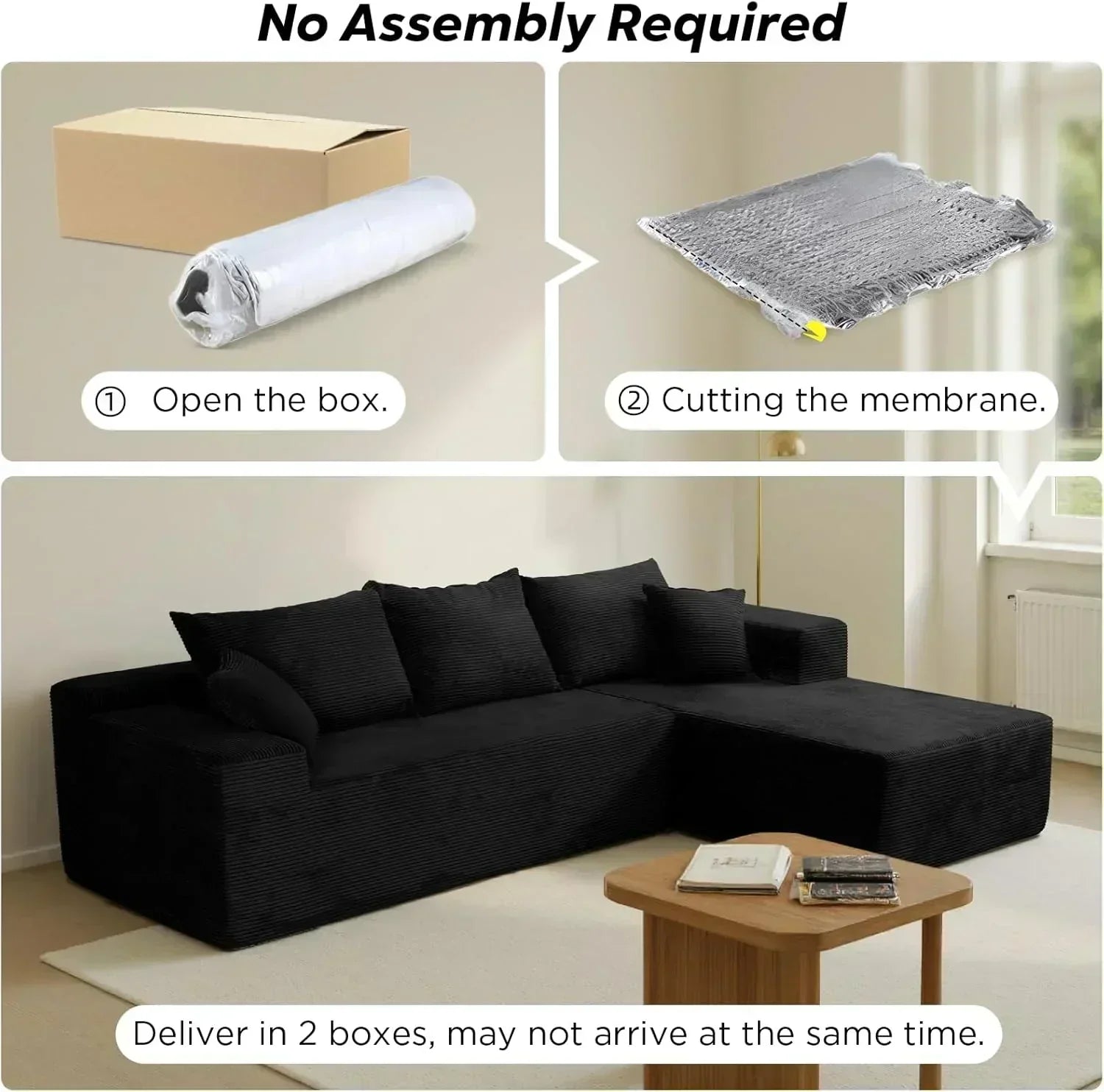 Cloud sofa with L-shaped lounge chair modern modular sofa with deep seats