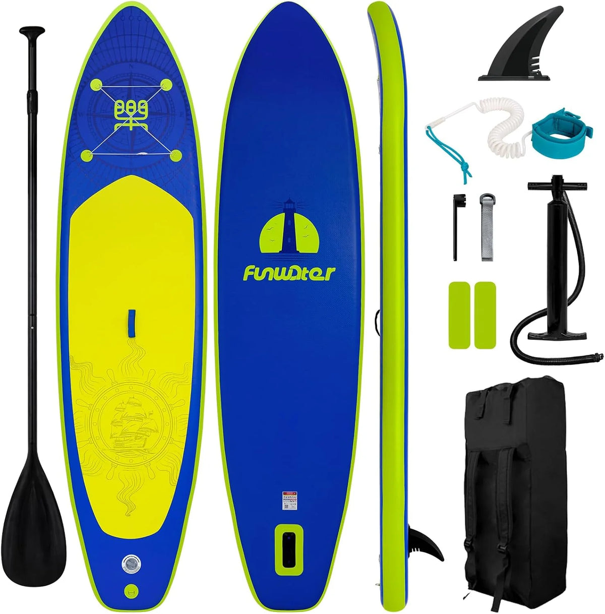 FunWater Inflatable Stand Up Paddle Board with Premium SUP Paddle Accessories, Non-Slip EVA Deck, 11'/10'6' Paddle