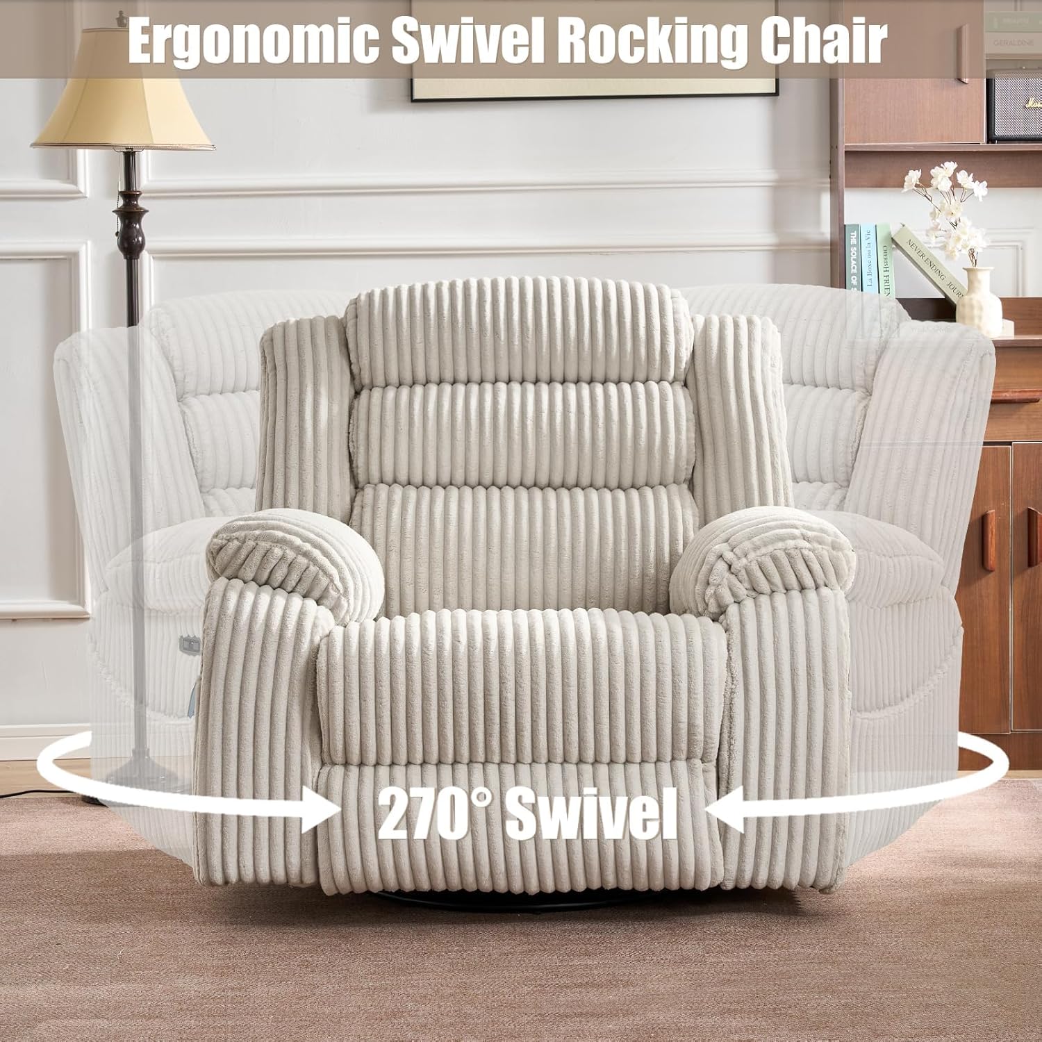 Electric rotary rocker lounge chair for adults with massage and calories USB charging ports