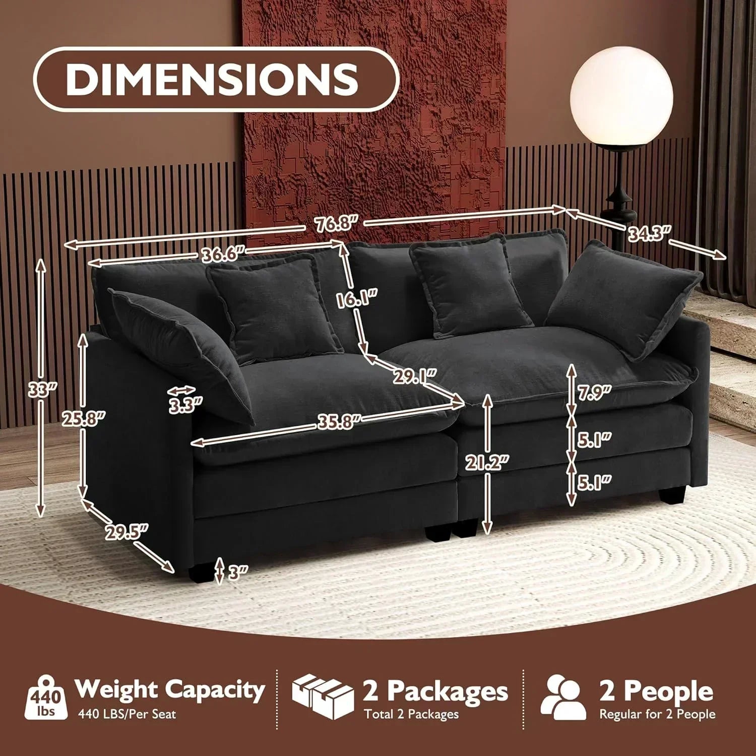 ihanherry 146-inch U-shaped modern sofa modular area cloud sofa