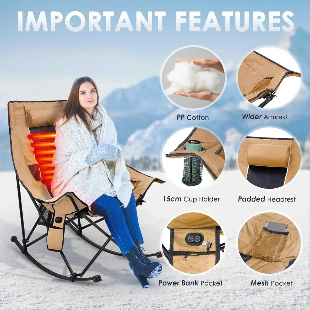 Heated Camping Chair Extra Large Heated Chair Outdoor Sports Chair with 3 Heat Levels on Back