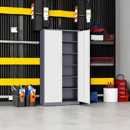 Metal Storage Cabinet with 2 Doors and 6 Shelves, Black Metal Cabinet with Lock, 71 Inch Lockable Garage Storage Cabinet