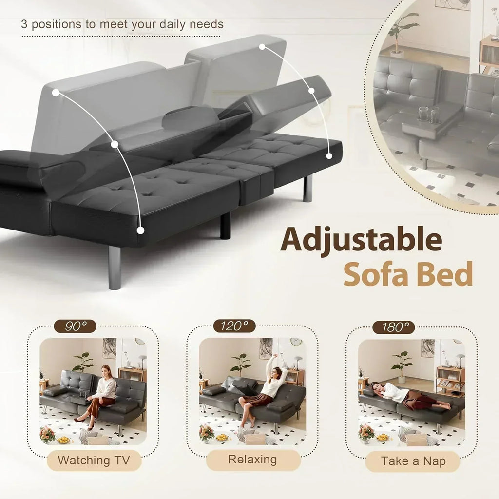 Shahoo Convertible Folding Futon Sofa Bed Sleeper Couch for Living Room Faux Leather