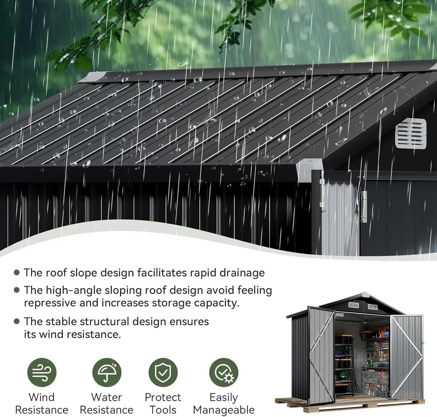 Aoxun 6.2x4 FT Shed Outdoor Storage Shed Metal Garden Shed Sloping Roof Tool Shed Bike Shed
