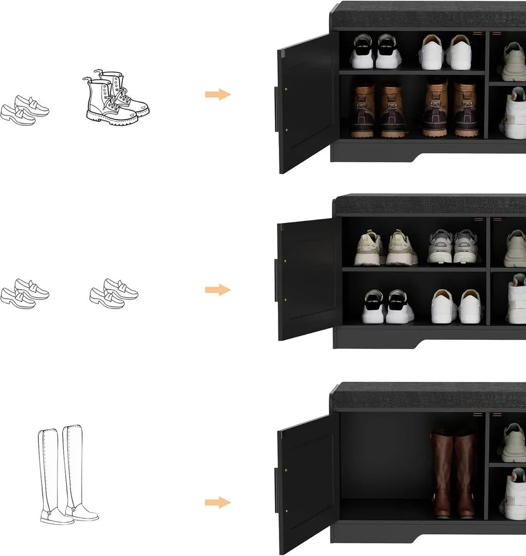 2-Tier Storage Bench Shoe Bench with Thickened Padded Seat Cushion Entryway Bench