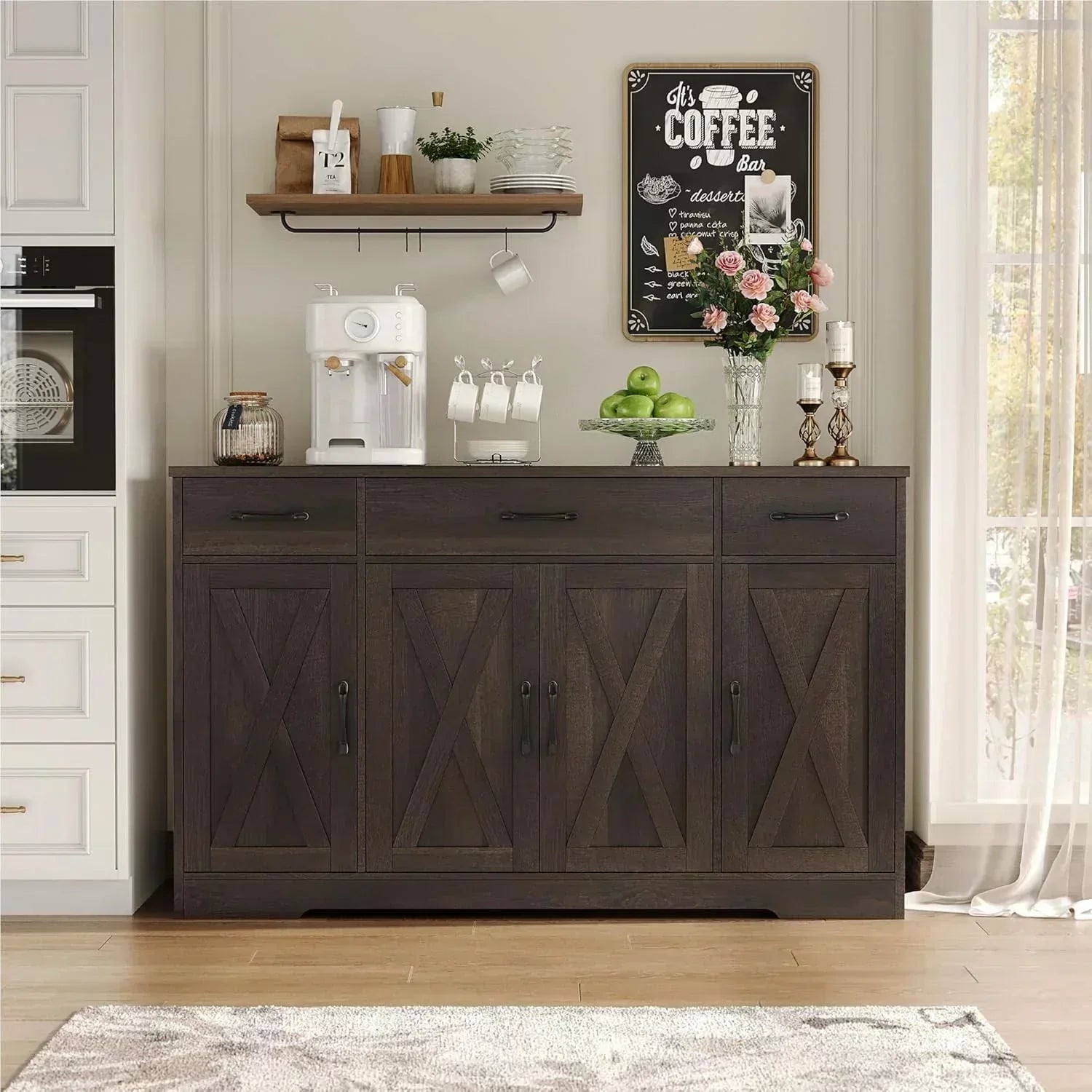 Sideboard with drawers large 55-inch sideboard modern farmhouse wood kitchen dining table