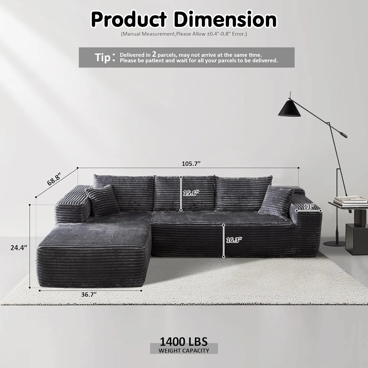 Ovios 104 Cloud Section Sofa L-shaped lounge chair, modern modular sofa