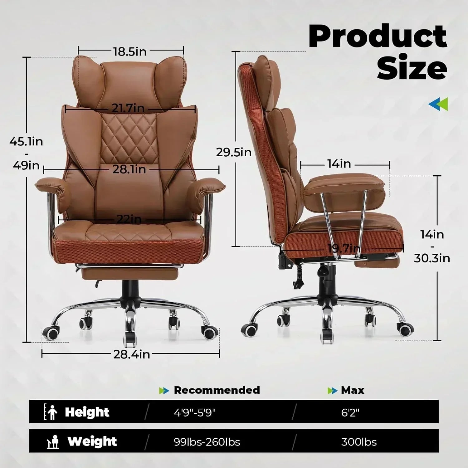 Large high back office chair high back leather gaming chair with footrest
