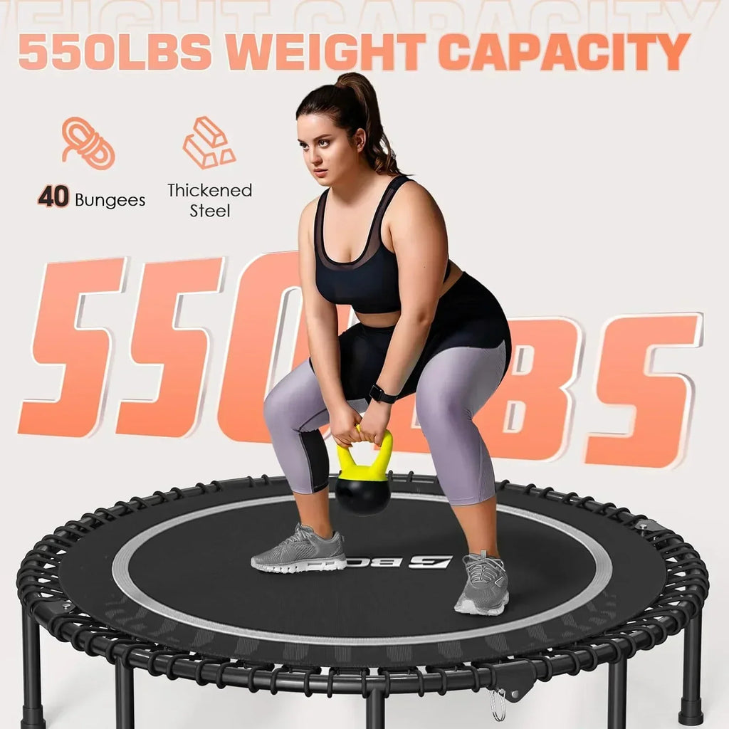 BCAN 450/550 LBS Foldable Mini Trampoline Fitness Trampoline Bungees Adjustable Foam Handle