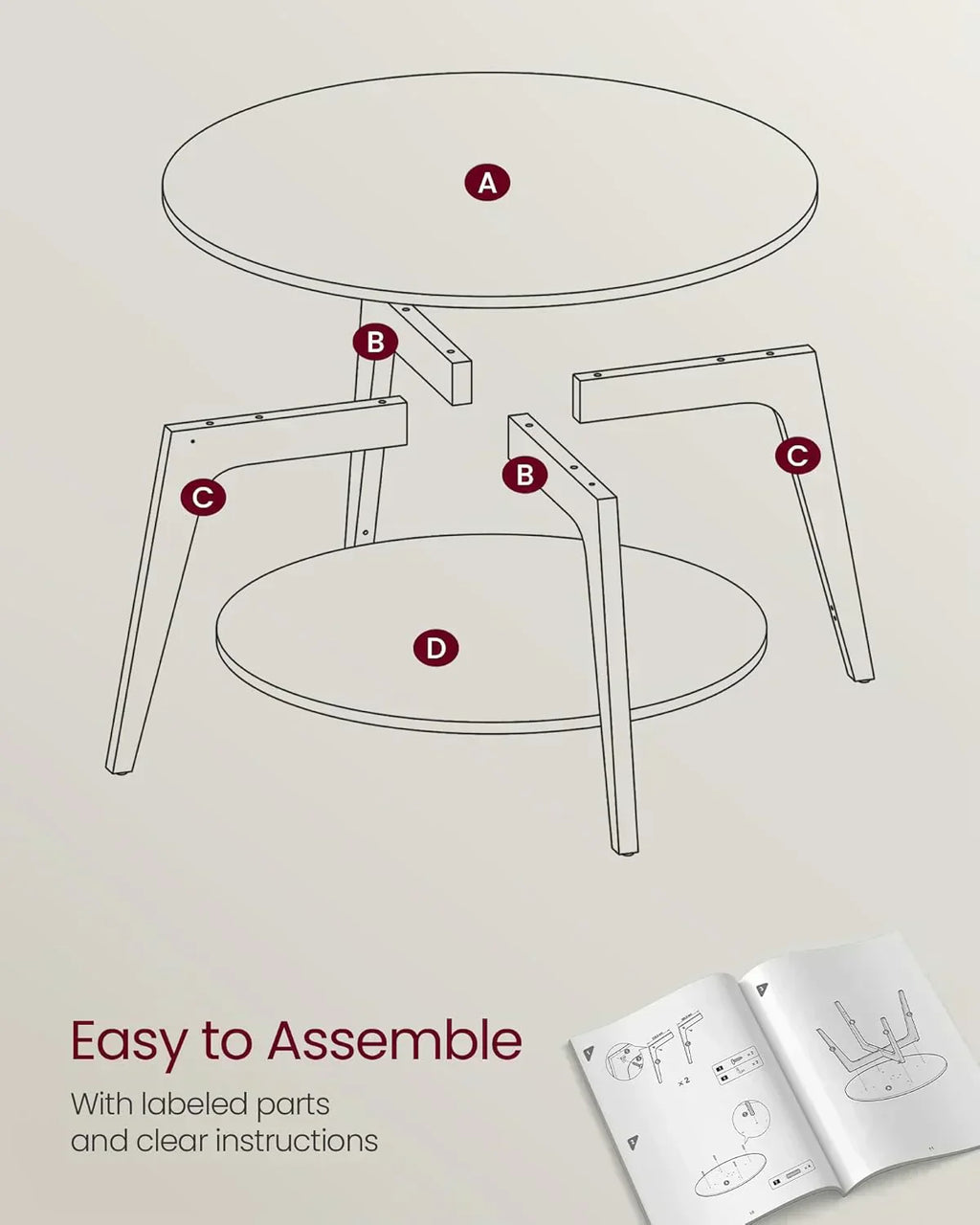VASAGLE Round Coffee Table 2 Tier Coffee Table with Storage for Living Room 31.5 x 17.7 Inches
