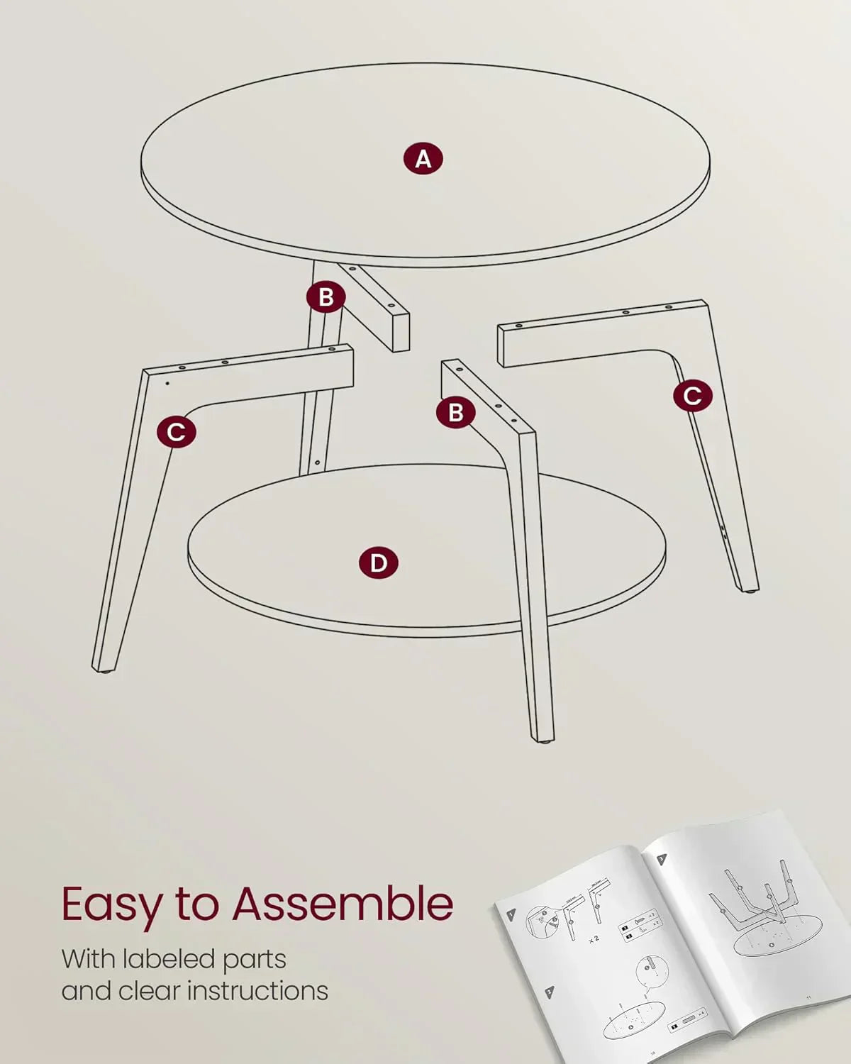 VASAGLE Round Coffee Table 2 Tier Coffee Table with Storage for Living Room 31.5 x 17.7 Inches