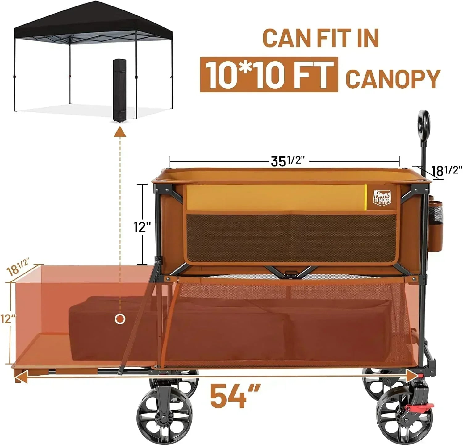400L Large Capacity Folding Double Decker Cart with Brakes 54 Inch Extra Long Extended Cart