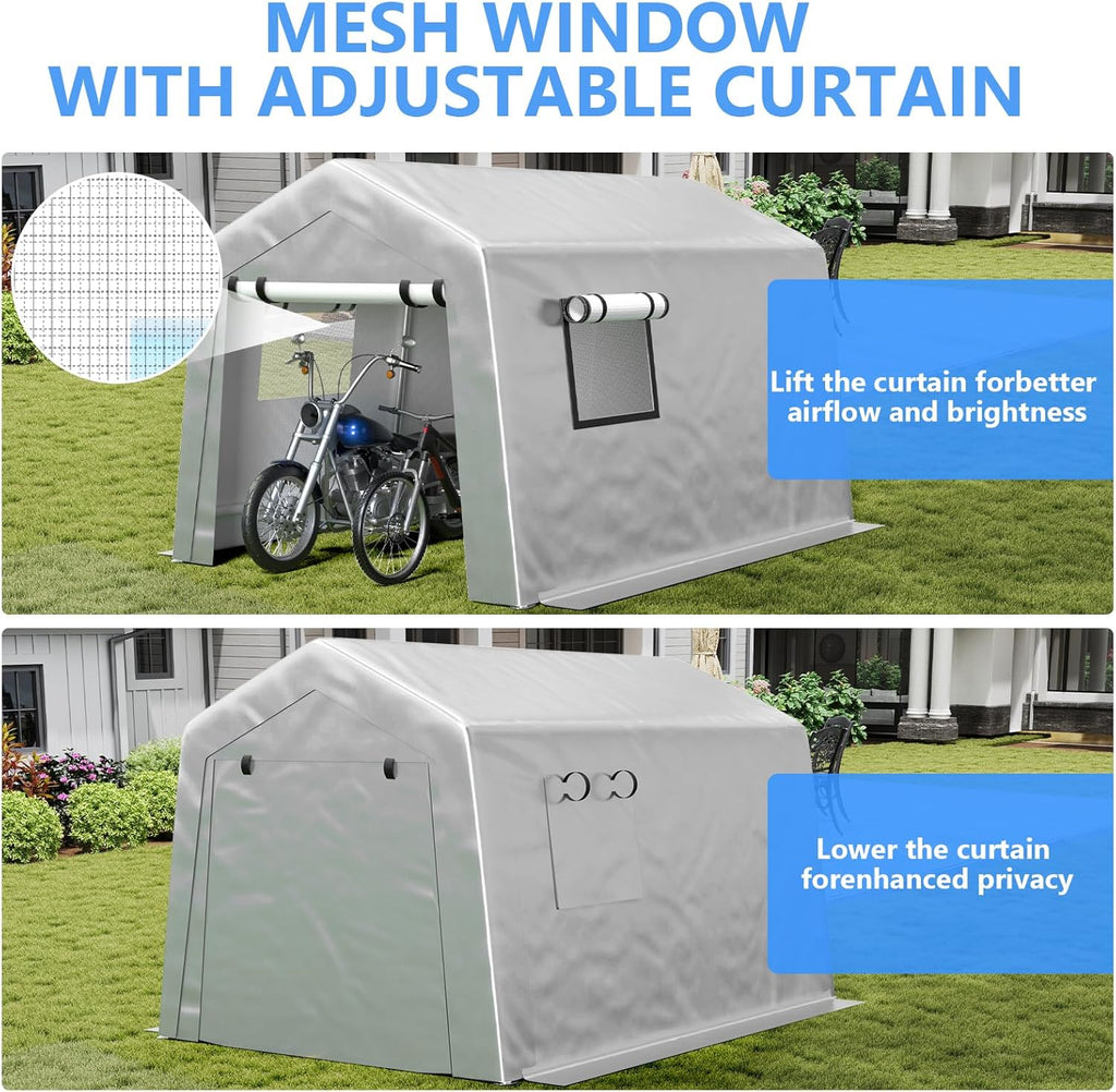 6x8 ft Heavy Duty Carport Tent Portable Garage Removable Side Walls Four Seasons Tarpaulin