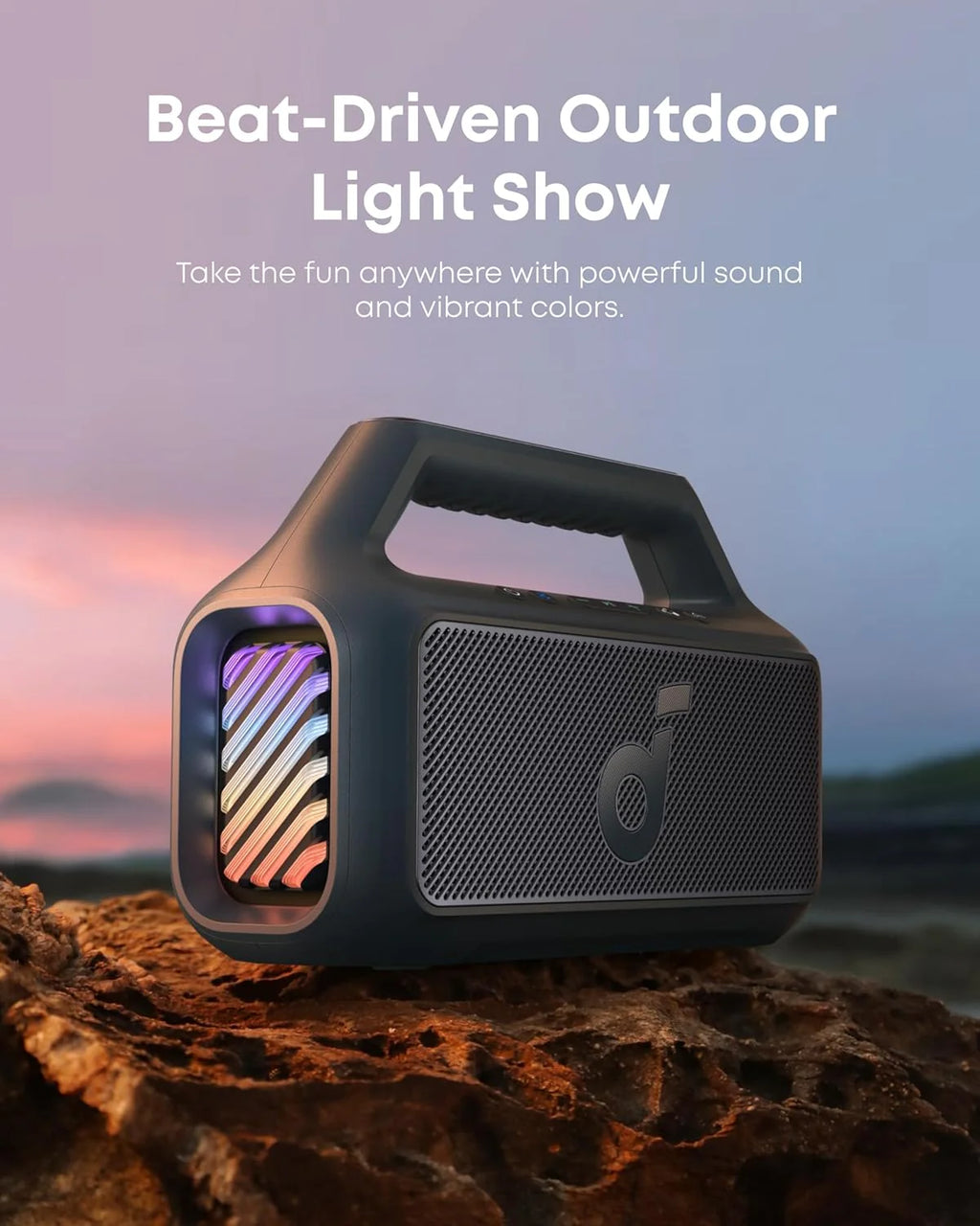 Outdoor Speaker, 80W, Subwoofer, BassUp 2.0, 24H Playtime, IPX7 Waterproof, Floatable, RGB Lights, USB-C, Custom EQ, Bluetooth 5.3, Portable for Camping, Beach, and Backyard