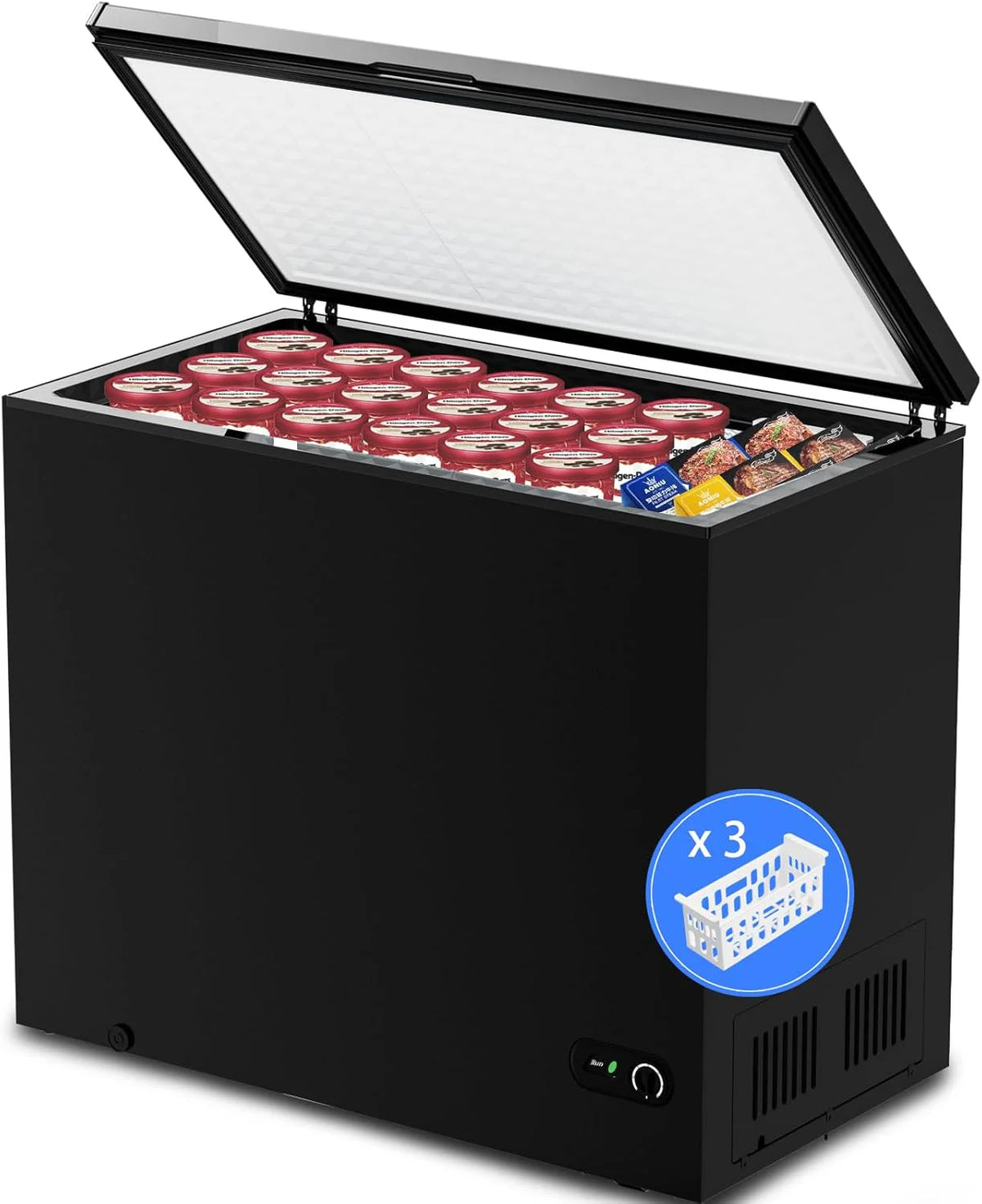 Kismile 3.0 Cubic Feet Chest Freezer with 2 Removable Basket Free Standing Top Open Door Compact Freezer