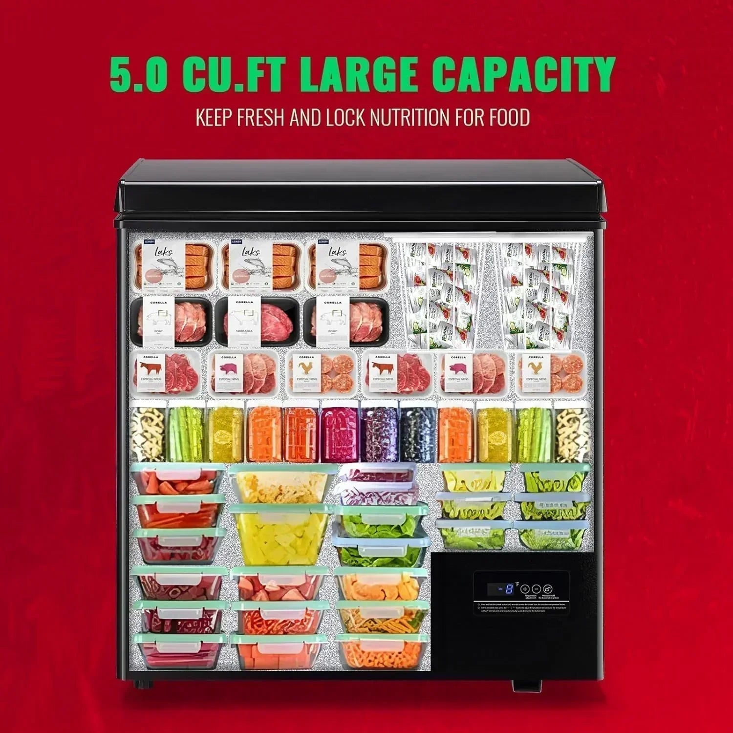 Chest Freezer 5.0Cubic Feet Deep Freezer Freestanding Freezers 2 Removable Stainless Steel Basket
