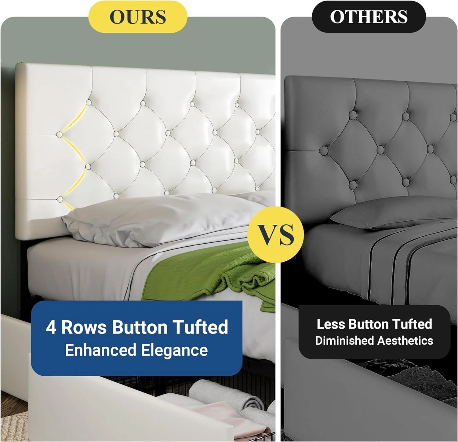 Allewie Upholstered Queen Size Platform Bed Frame with 4 Storage Drawers and Headboard