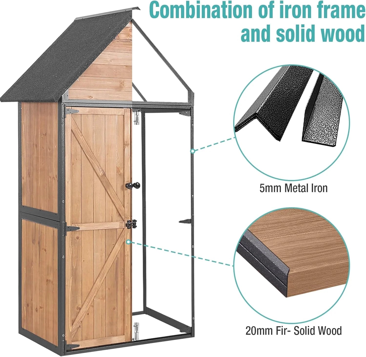 Sheds Outdoor Storage Garden Shed with Metal Frame Structure and Adjustable Shelves