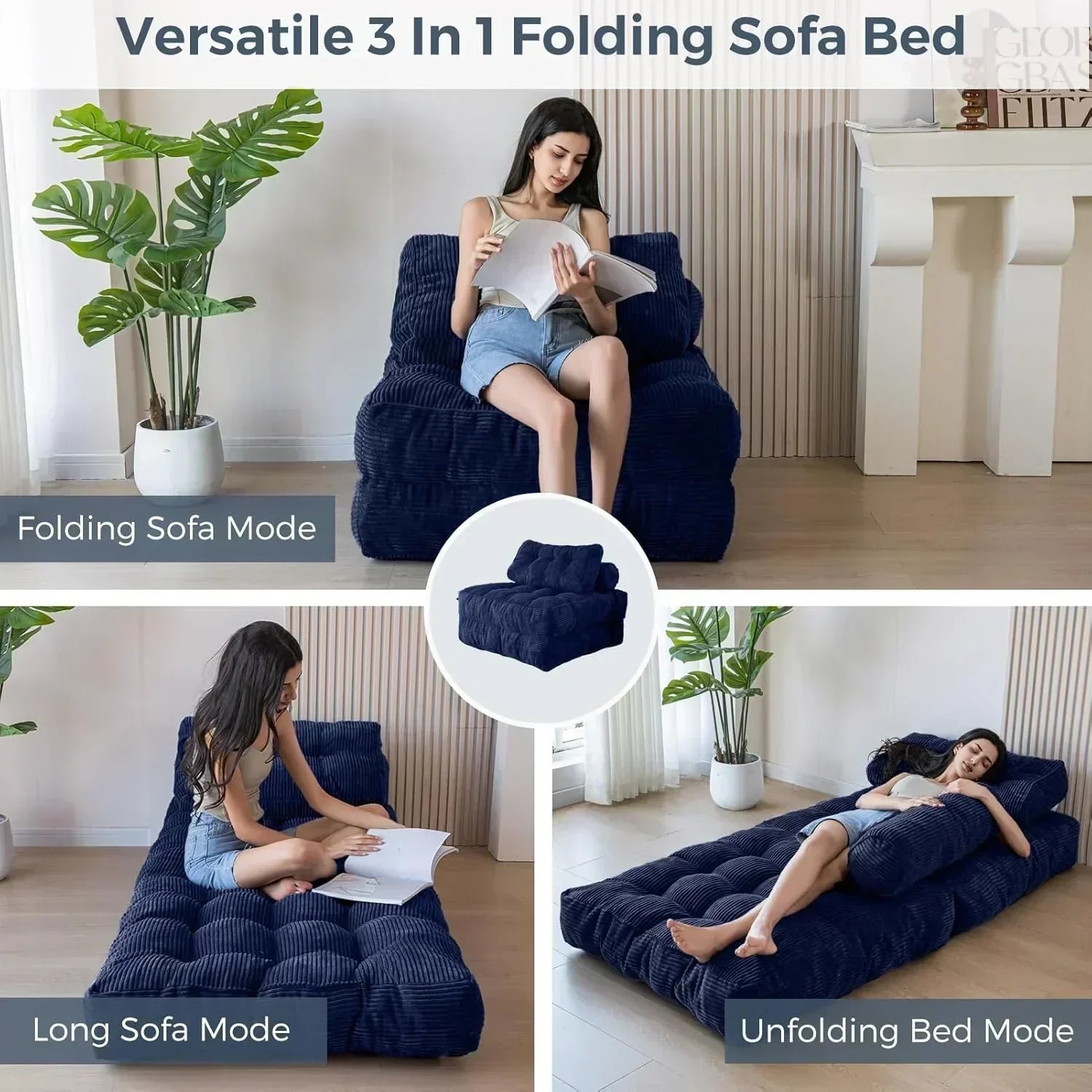 MAXYOYO Folding Sofa Bed Convertible Sleeper Chair with Pillow Foldable Mattress with Back Support