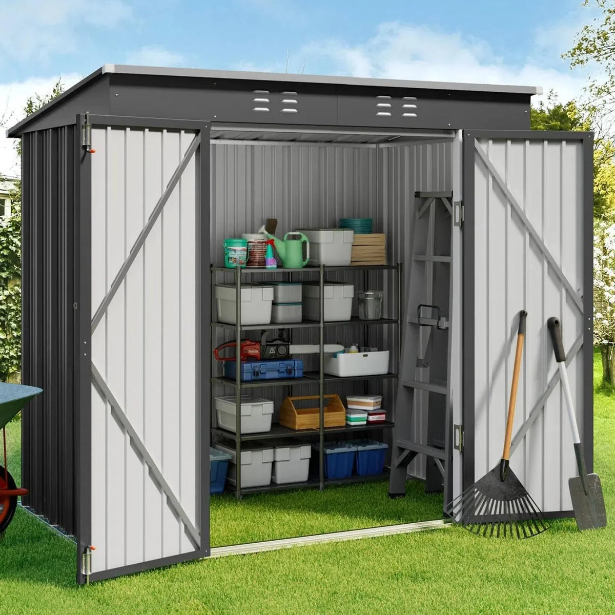 Gizoon Outdoor Storage Shed 6 x 4 Feet, Galvanized Metal Garden Shed