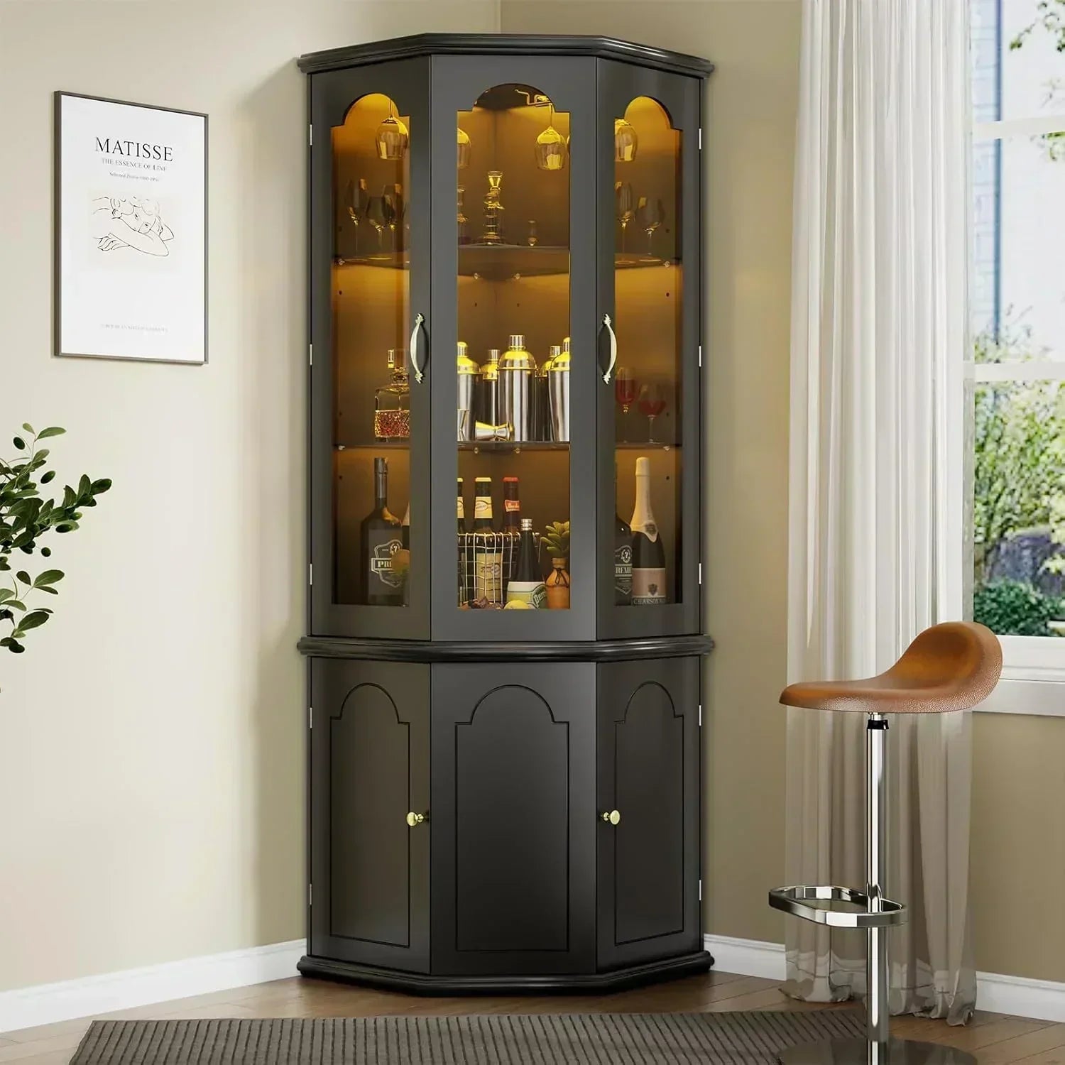 Corner wine cabinet with LED lights tall modern wine cabinet home bar wine storage cabinet