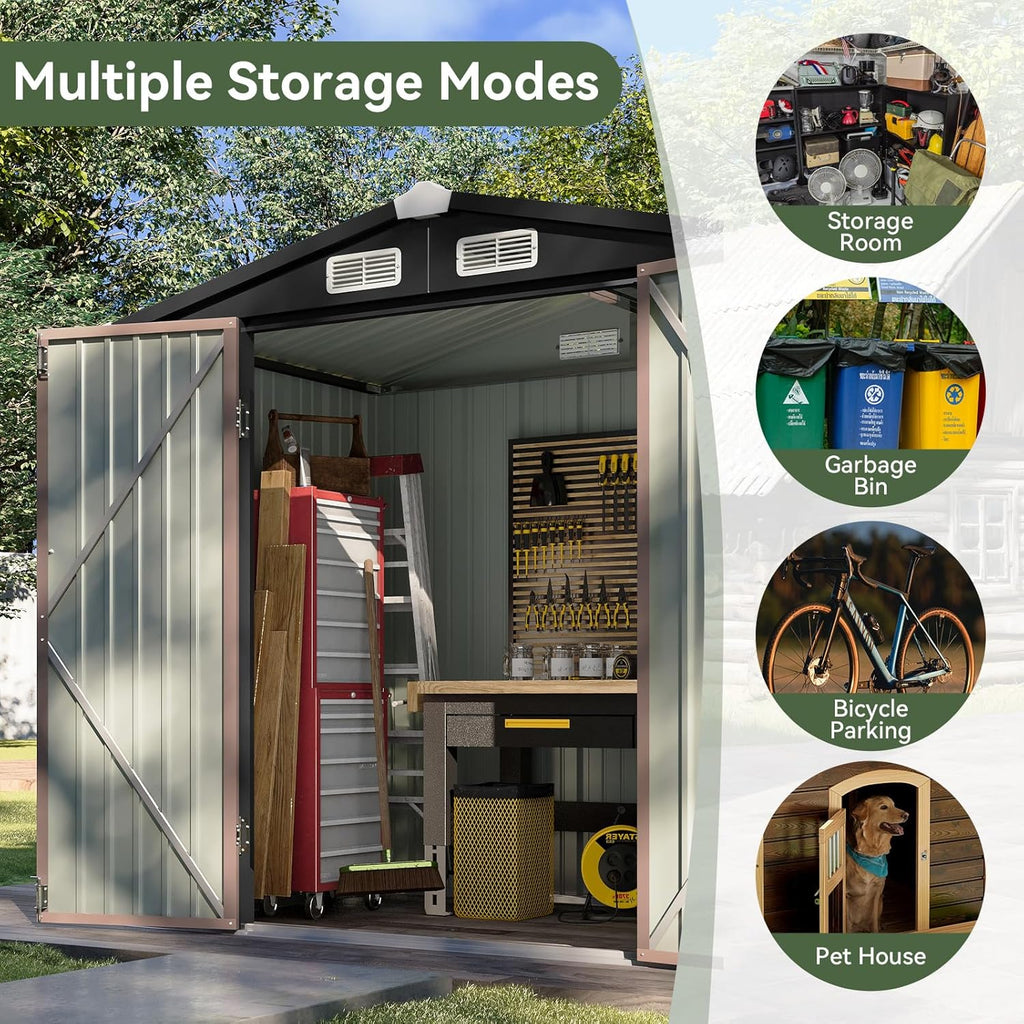 Aoxun 6.2x4 FT Shed Outdoor Storage Shed Metal Garden Shed Sloping Roof Tool Shed Bike Shed