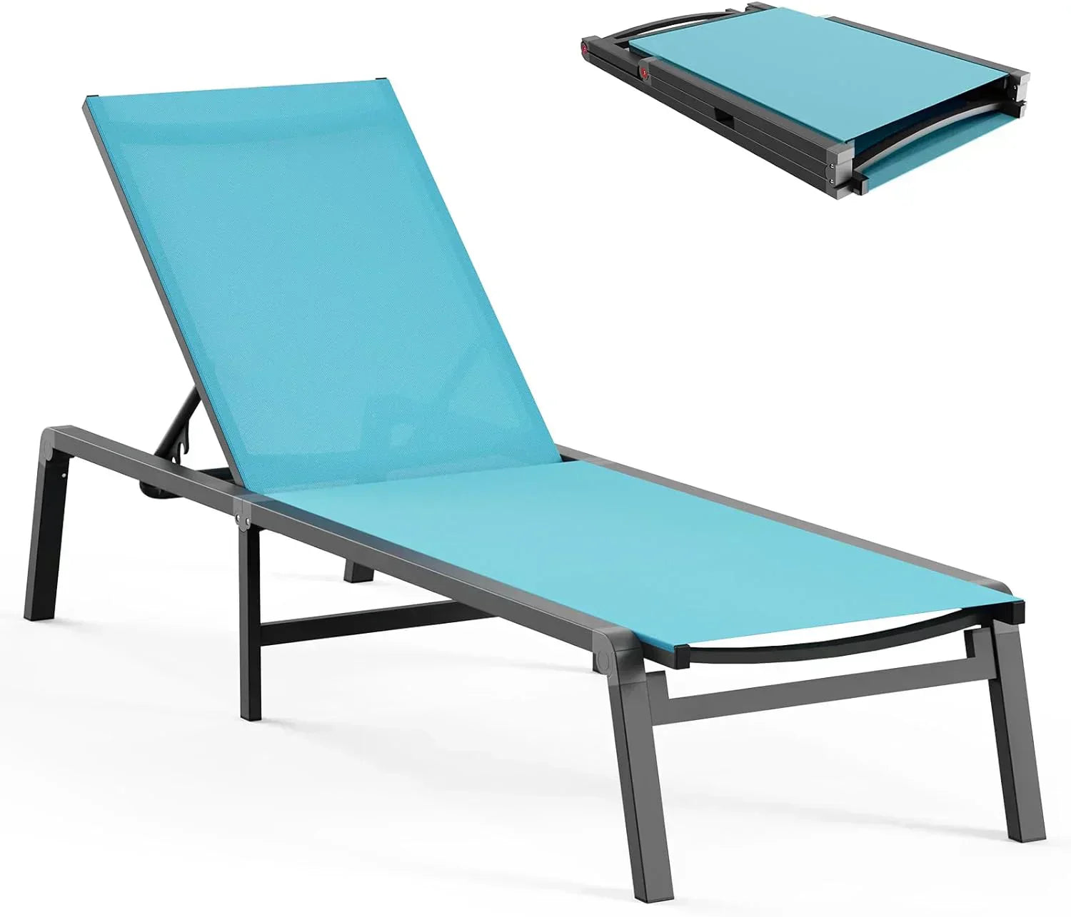 Aluminum Chaise Lounge Outdoor Foldable Assemble Free Outdoor Lounge Chair 5 Adjustable Backrest