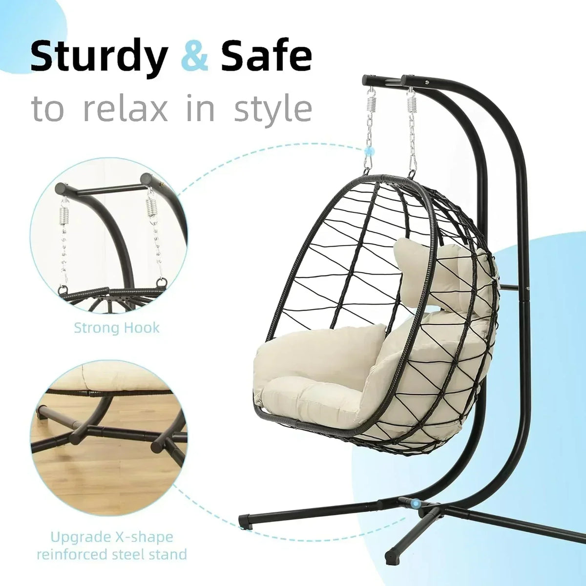Double Egg Chair wth Stand Hammock Swing Chair Foldable Hanging Loveseat UV Resistant