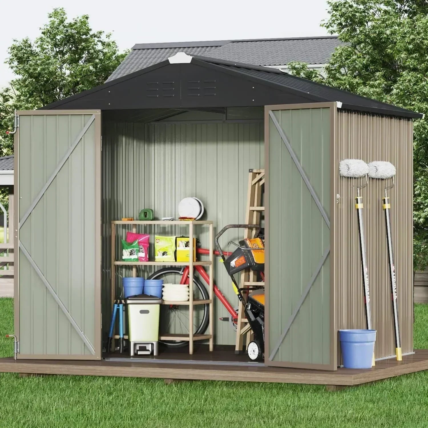 Devoko Outdoor Storage Shed Lockable Metal Garden Shed Steel Anti-Corrosion Storage House