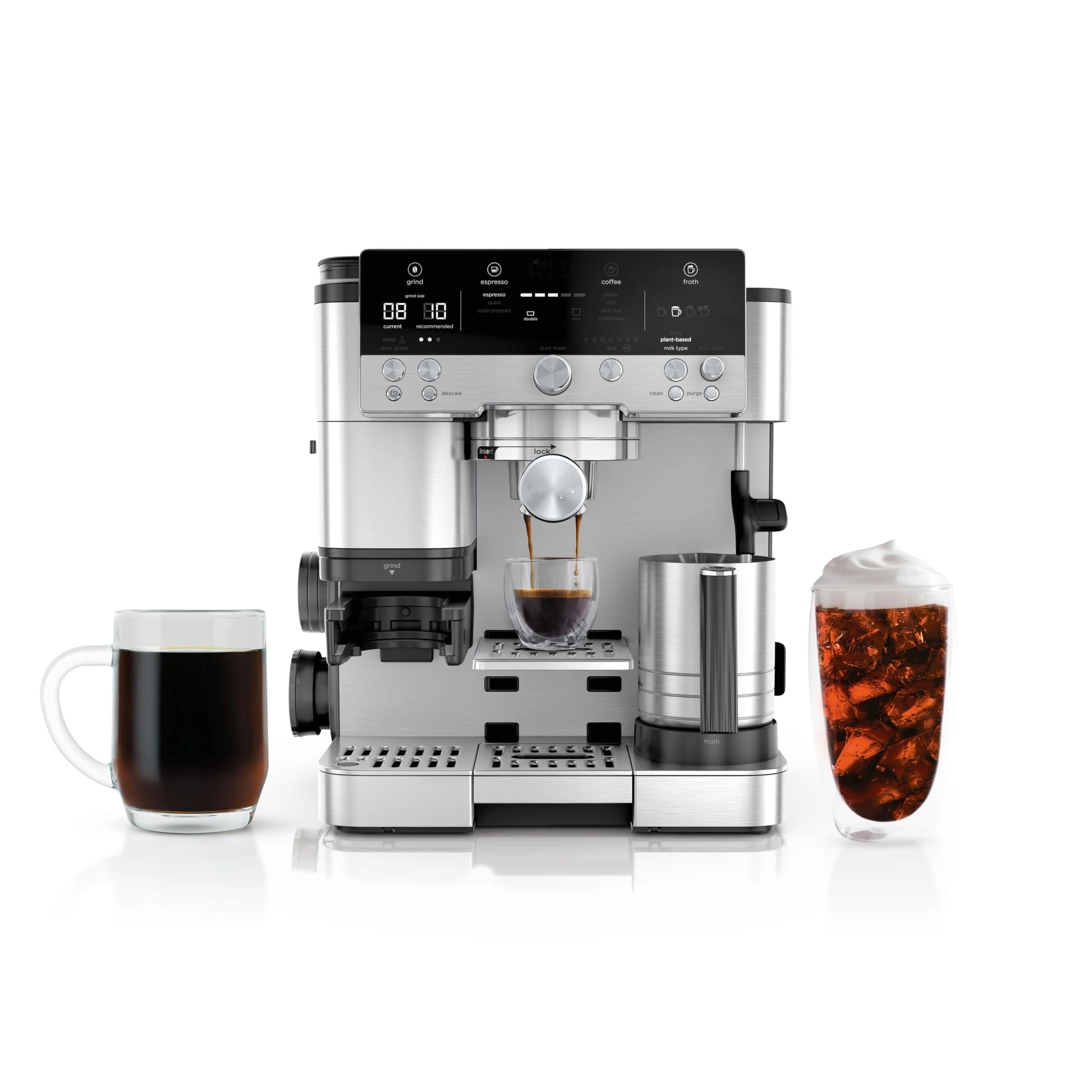 R-ES601 Luxe Caf�� Premier Series Espresso Machine, Drip Coffee, Cold Brew, Grinder, Tamper, Frother, Silver