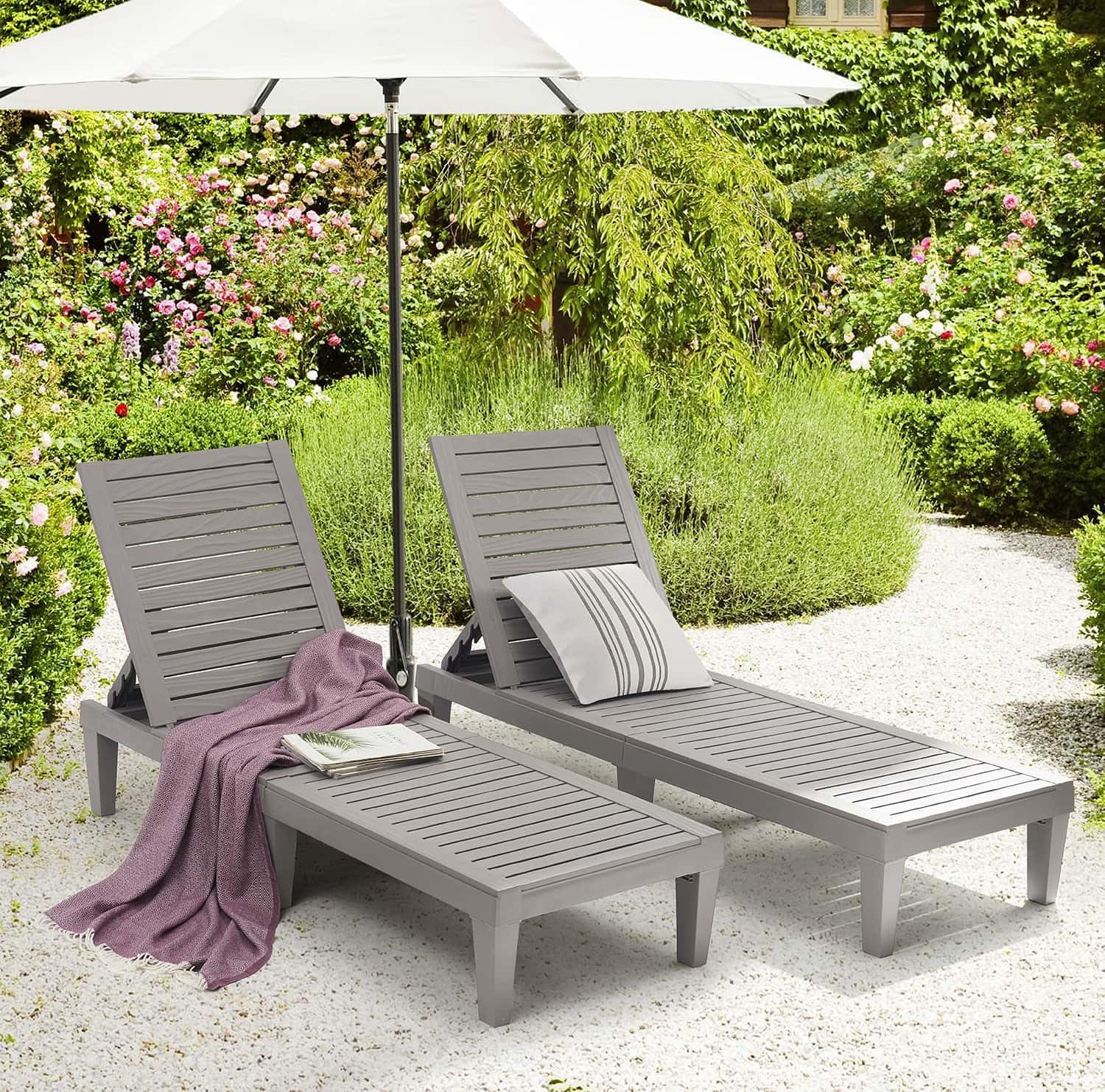 Patio Chairs Black Chaise Lounge Chair Outdoor 5-Position Adjustable Sun Tanning Chair