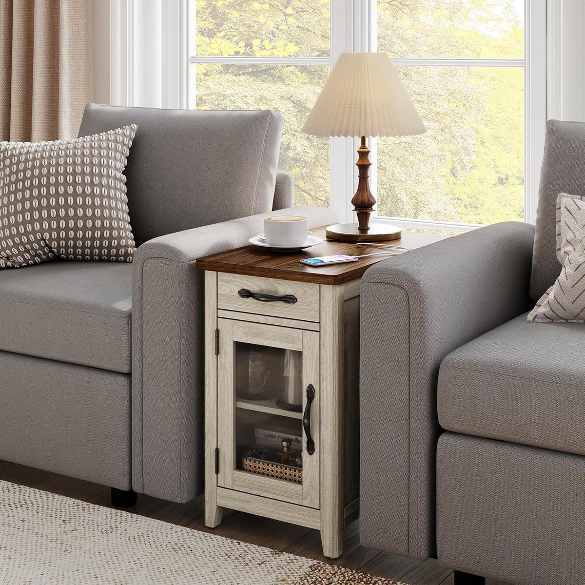Farmhouse End Table Narrow Side Table Small Nightstand