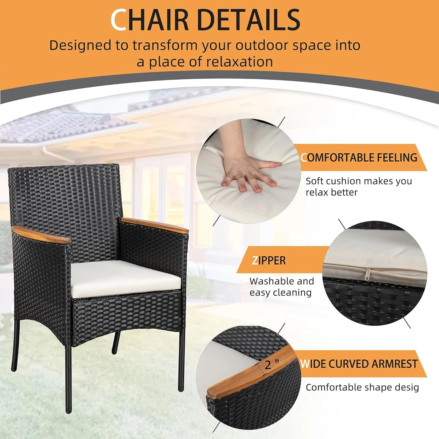 Shintenchi 4-Piece Patio Furniture Set, Outdoor Wicker Patio Conversation Furniture Set with Cushions and Wooden Tabletop
