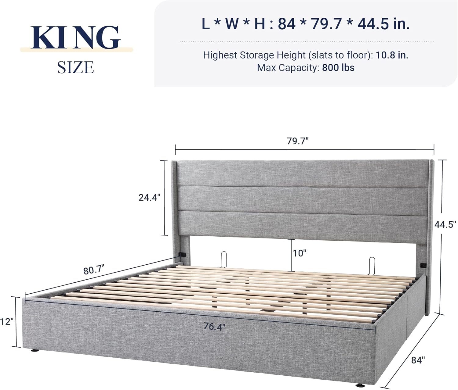 Allewie Queen Size Lift Up Storage Bed Modern Wingback Headboard Hydraulic Support