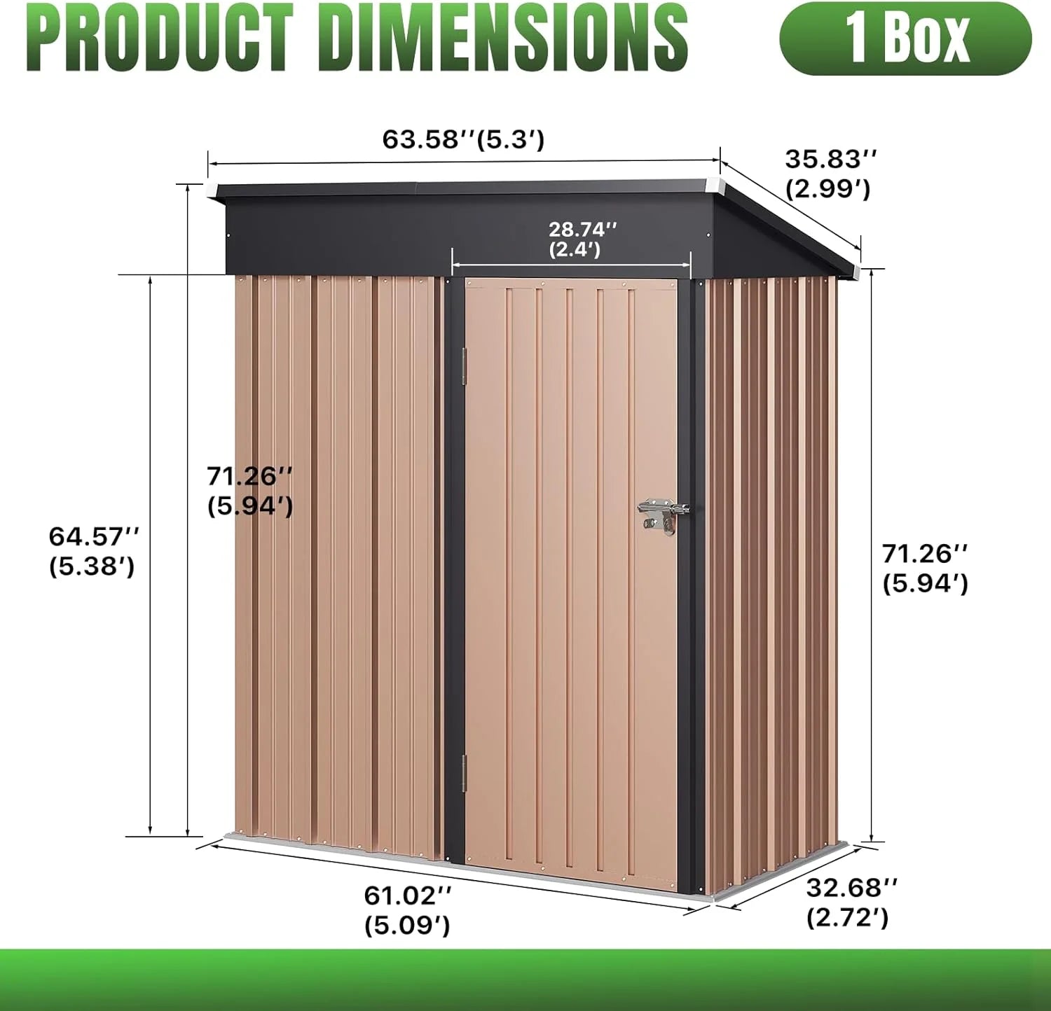 Aoxun 6.2x4 FT Shed Outdoor Storage Shed Metal Garden Shed Slooping Roof Tool Shed Bike Shed