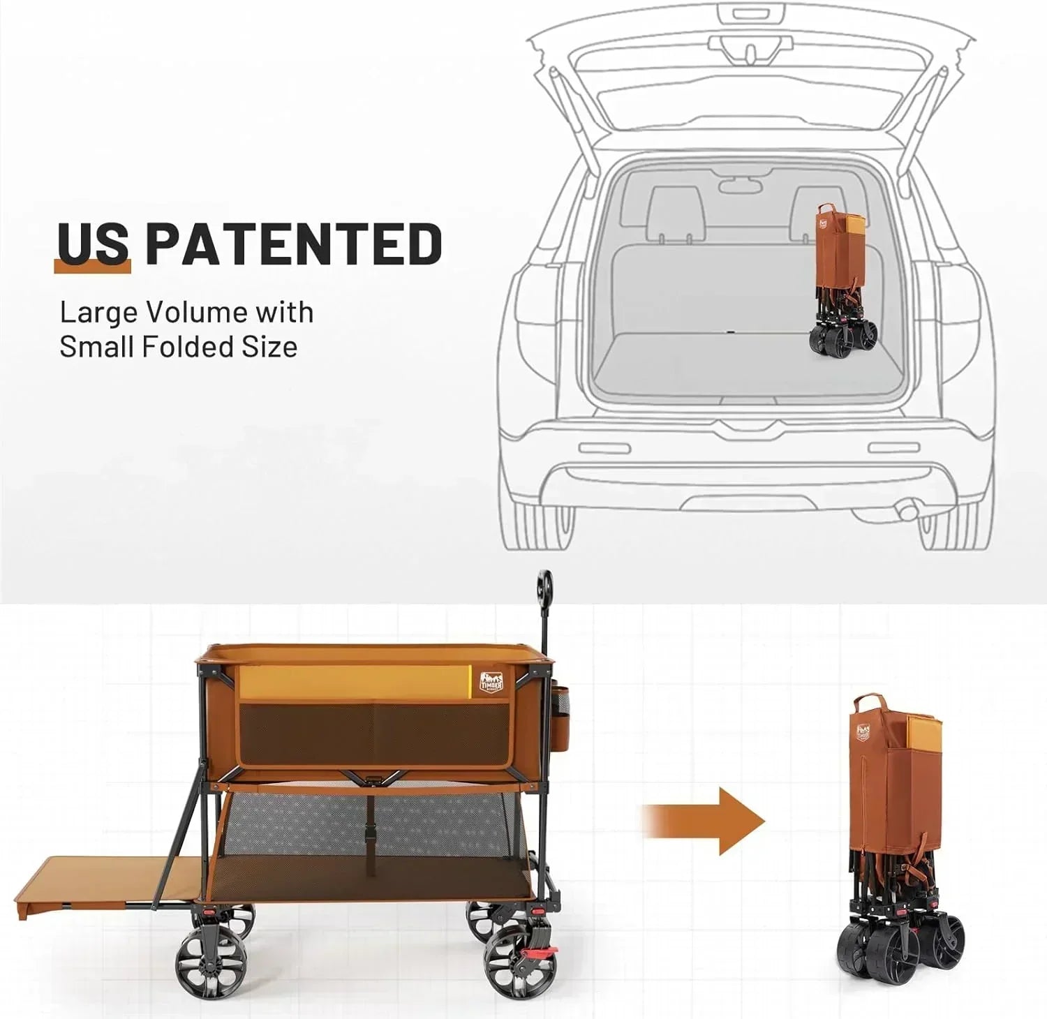 400L Large Capacity Folding Double Decker Cart with Brakes 54 Inch Extra Long Extended Cart